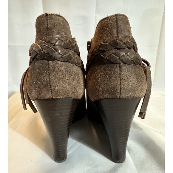 Women’s Franco Sarto Braided Fringe Brown Wedge Ankle Boots Bootie Sz. 10M - Picture 5 of 15